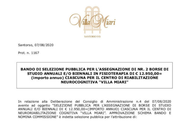 Bando per assegnazione Borsa di Studio